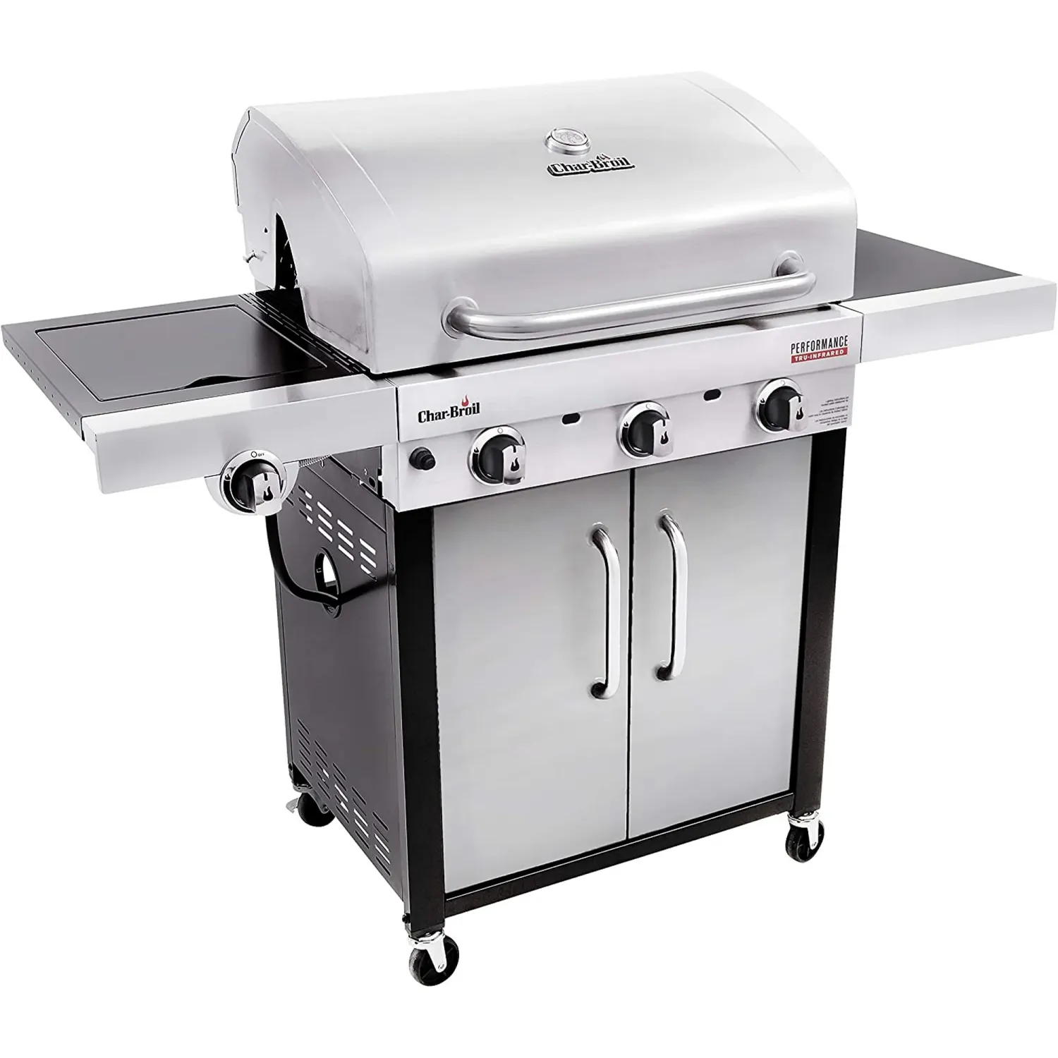 CHAR-BROIL – Signature Series 3 Burner Infrared Propane Gas Grill Cabinet with Side Burner – Black
