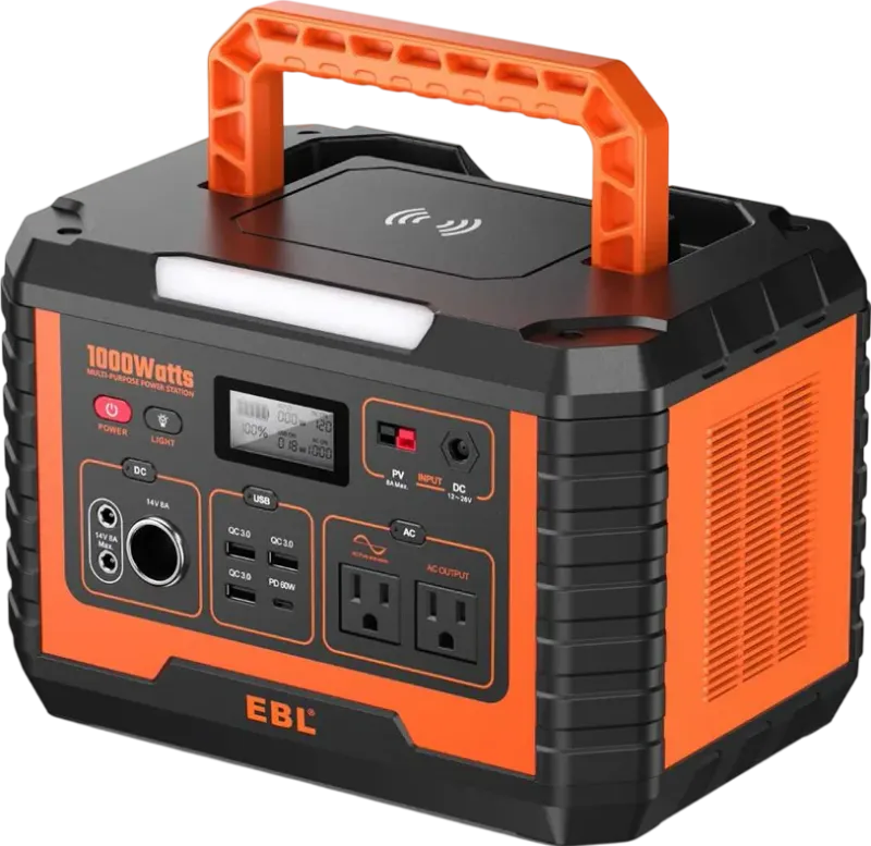 EBL – Portable Power Station 110V / 1000W Solar Generator – Black