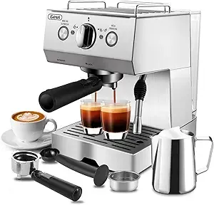 GEVI – Compact Semi Espresso Coffee Machine with Steamer 1100W – Silver