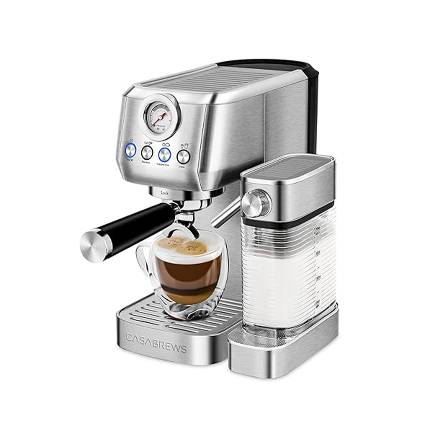 Espresso Machine 20 Bar, Stainless Steel Espresso Maker With Automatic Milk Frother, Compact Cappuccino Machine HS-US-3700Pro-Silver