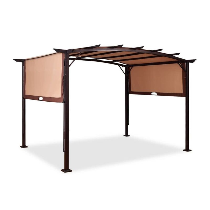 COSTWAY – 12 × 9 Ft Outdoor Pergola Gazebo with Retractable Canopy – Brown & Cream