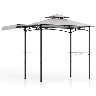 COSTWAY – 10.5 ft × 5 ft Grill Gazebo with Side Awning and Double-Tiered Top – Gray