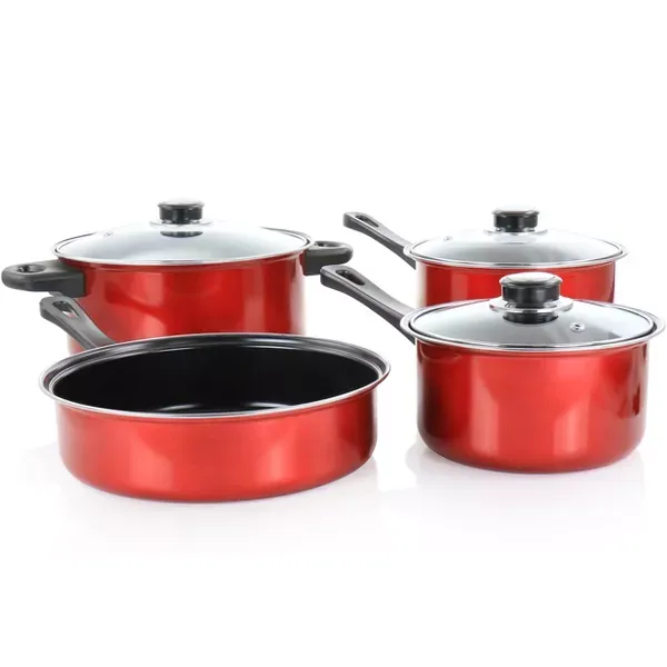 GIBSON EVERYDAY – 7 Piece Nonstick Steel Cookware Set – Red