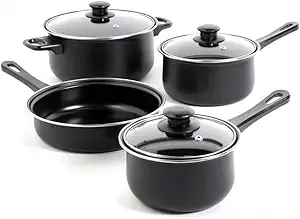 GIBSON HOME – Back to Basics 7-Piece Carbon Steel Nonstick Cookware Set – Black