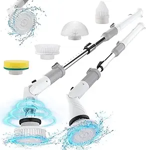 ELECTRIC SPIN SCRUBBER – Cordless Power Brush with Adjustable Extension Arm and 4 Replaceable Bathroom Cleaning Brush Heads