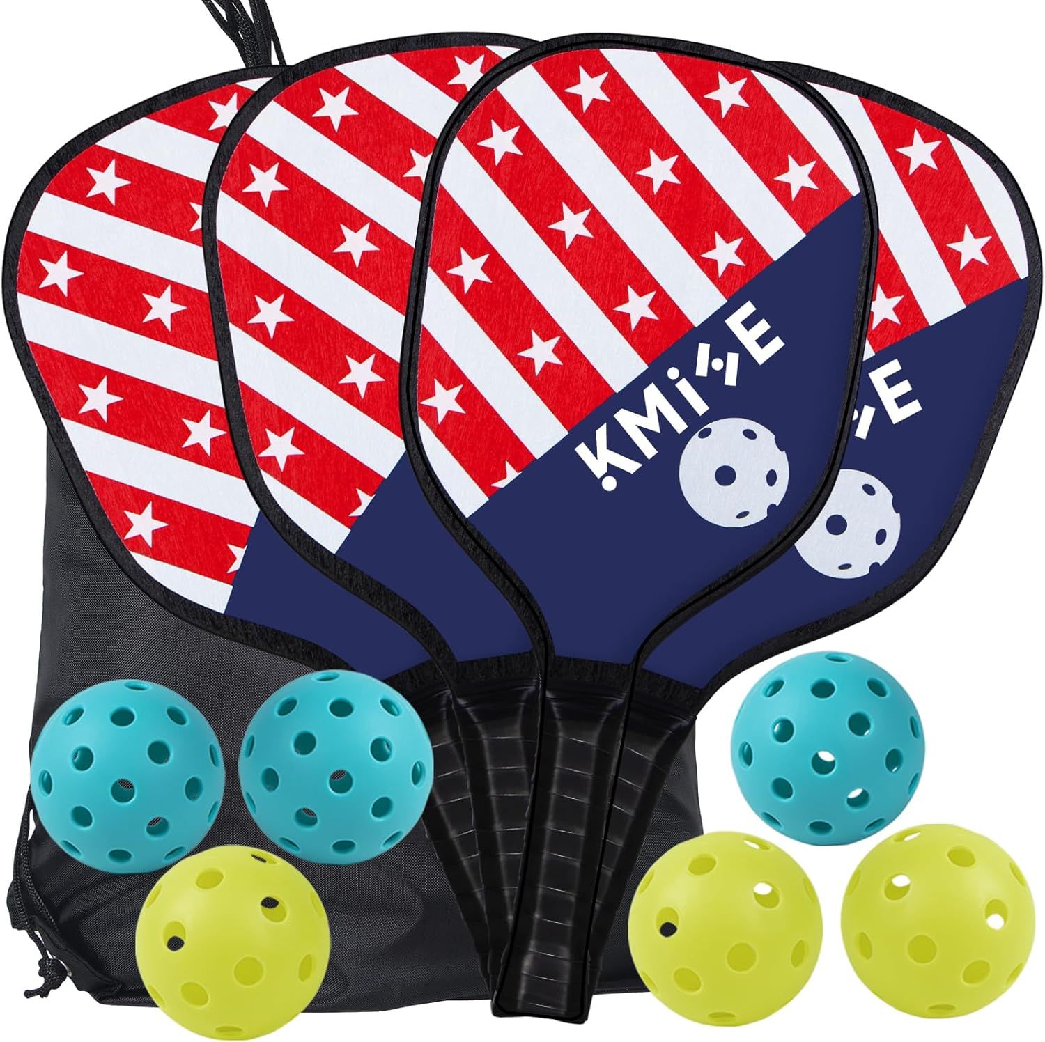 KMISE – Pickleball Paddle Set of 4 with 6 Indoor/Outdoor Balls and Bag KMISE – Pickleball Paddle Set of 4 with 6 Indoor/Outdoor Balls and Bag