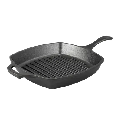 LODGE – 10.5" Square Cast Iron Grill Pan – Black