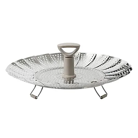 MARTHA STEWART Richburn Stainless Steel Telescopic Folding Steamer Insert with Handle in Taupe