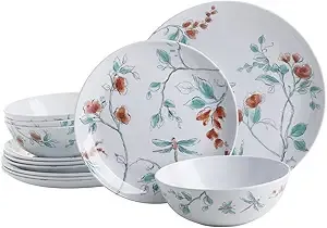 MARTHA STEWART 12-Piece Dragonfly Melamine Dinnerware Set