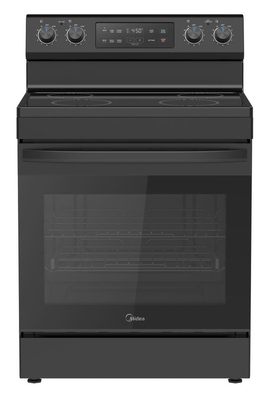 MIDEA – 6.3 Cu Ft Electric Range with Steam Cleaning – Black