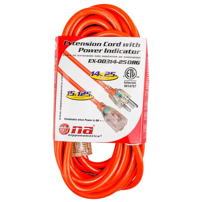 NIPPON AMERICA – 25 ft Extension Cord with Power Indicator – Orange