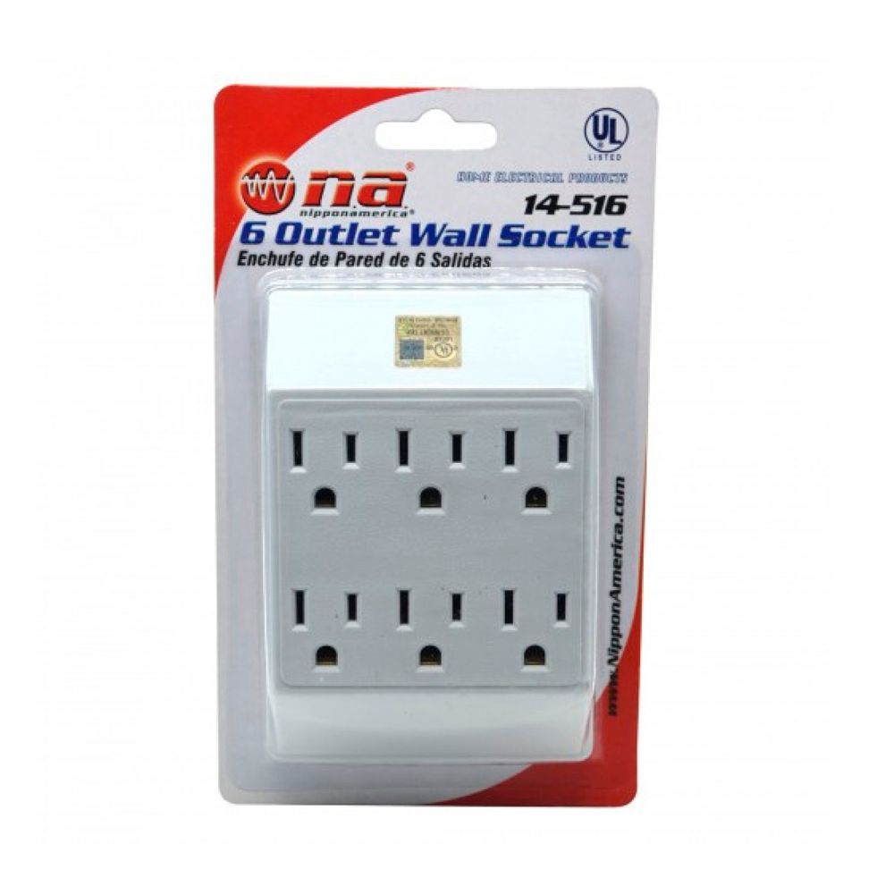 NIPPON AMERICA – 6 Outlet Wall Socket Power Adapter – White NIPPON AMERICA – 6 Outlet Wall Socket Power Adapter – White