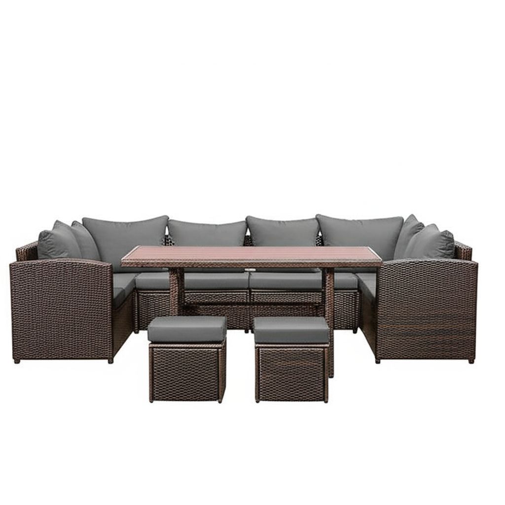 NESTL – 7-Piece Wicker Patio Dining Sofa Set – Brown/Gray NESTL – 7-Piece Wicker Patio Dining Sofa Set – Brown/Gray
