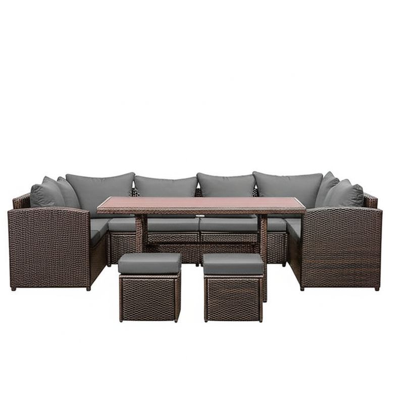 NESTL – 7-Piece Wicker Patio Dining Sofa Set – Brown/Gray