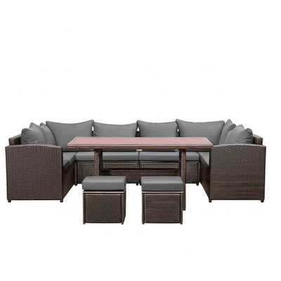 NESTL – 7-Piece Wicker Patio Dining Sofa Set – Brown/Gray
