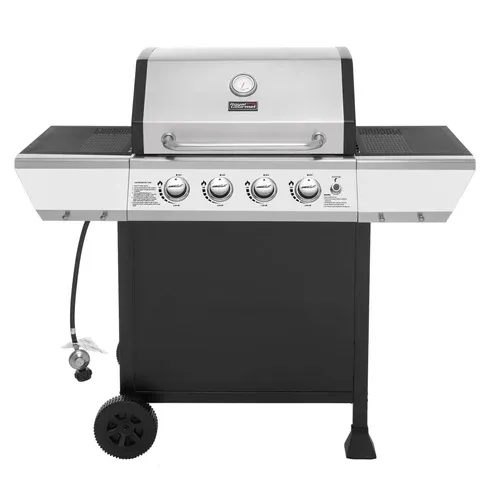 ROYAL GOURMET – 4-Burner Propane Gas Grill with Stainless Steel Upper Lid and 2 Side Shelves – Black & Silver