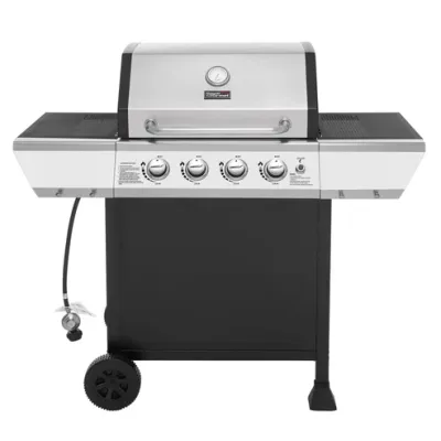 ROYAL GOURMET – 4-Burner Propane Gas Grill with Stainless Steel Upper Lid and 2 Side Shelves – Black & Silver