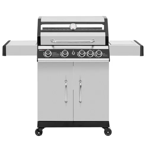 ROYAL GOURMET – 4-Burner Propane Gas Grill with Side Burner, Glass Viewing Window, Cabinet Style – Silver