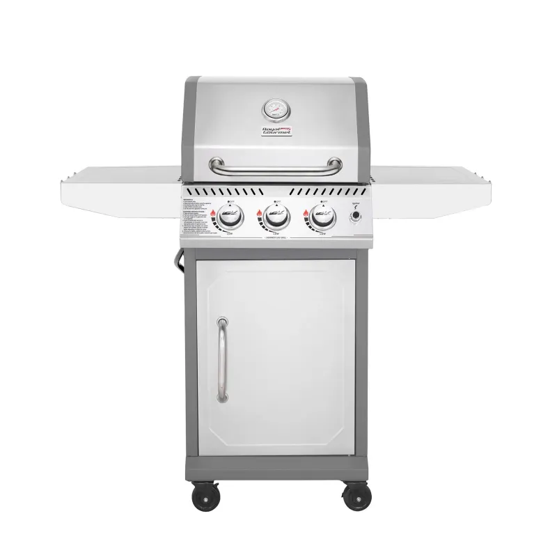 ROYAL GOURMET – 3-Burner Propane Gas Grill 25,500 BTU Cabinet Style with Side Tables – Silver