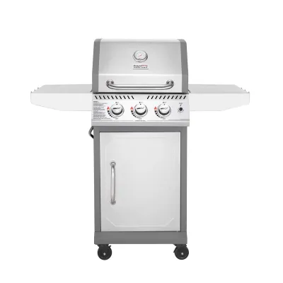 ROYAL GOURMET – 3-Burner Propane Gas Grill 25,500 BTU Cabinet Style with Side Tables – Silver ROYAL GOURMET – 3-Burner Propane Gas Grill 25,500 BTU Cabinet Style with Side Tables – Silver