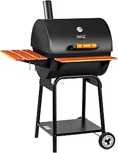 ROYAL GOURMET – 24-in Charcoal Grill with Wooden Front Shelf and Side Shelf – Black