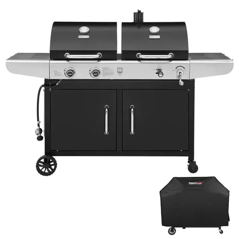 ROYAL GOURMET – 2-Burner Propane Gas and Charcoal Combo Grill with Cover – Black