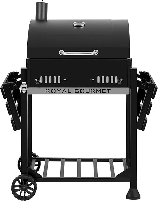 ROYAL GOURMET – 24-Inch Movable Charcoal BBQ Grill with Foldable Side Shelves – Black
