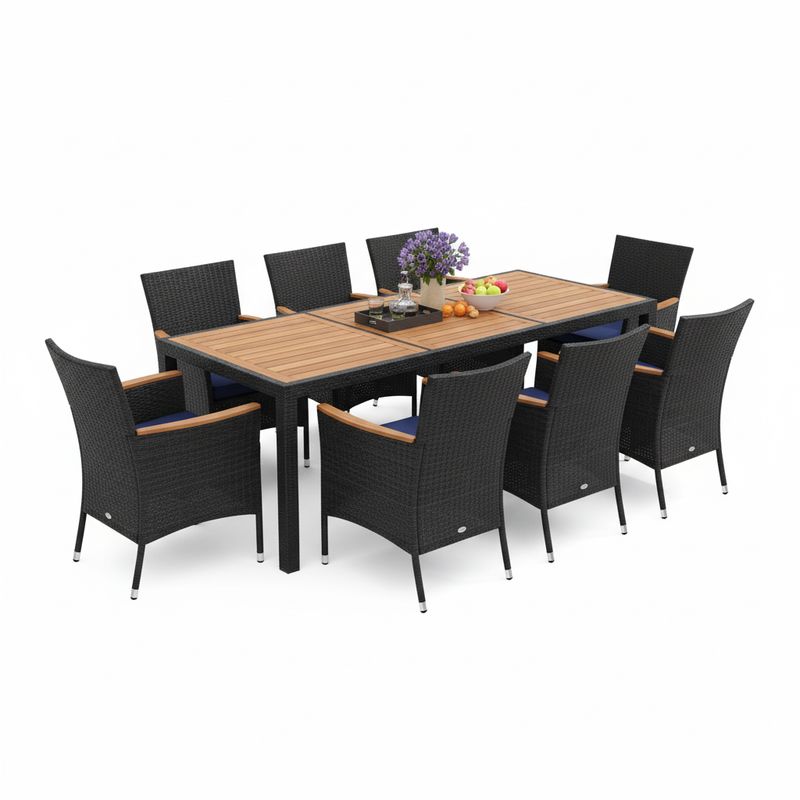 COSTWAY – 9‑Piece Outdoor Dining Set with Acacia Wood Table Top – Navy