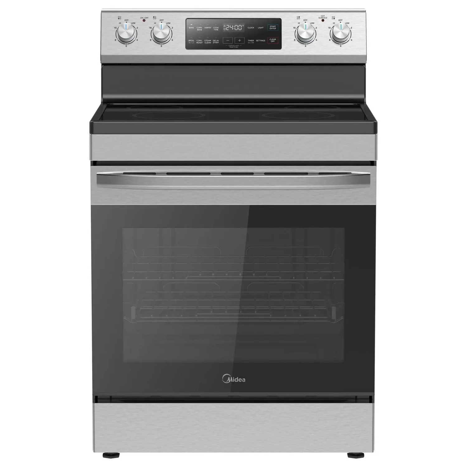 Midea 6.3 Cu Ft 4 Burner Freestanding Electric Range with Steam Cleaning - Stainless Steel MER30S2AST