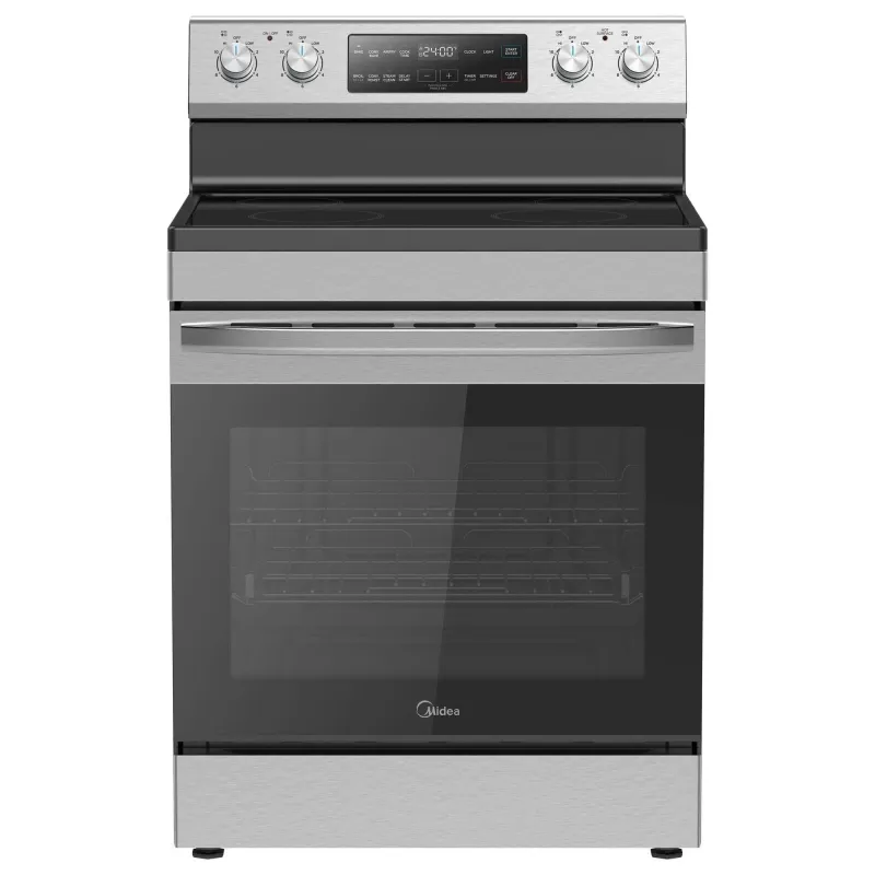 Midea 6.3 Cu Ft 4 Burner Freestanding Electric Range with Steam Cleaning - Stainless Steel MER30S2AST