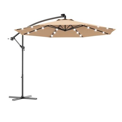 Costway – 10-Foot Hanging Solar LED Patio Umbrella with Cross Base – Beige