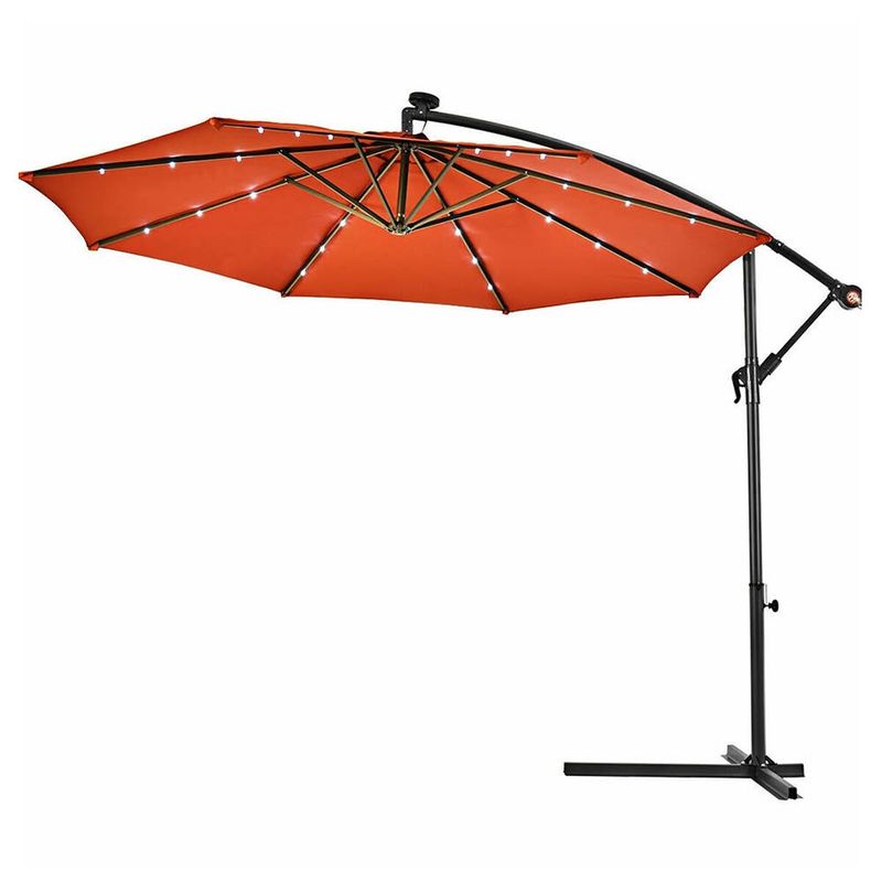 Costway – 10-Foot Hanging Solar LED Patio Umbrella with Cross Base - Orange