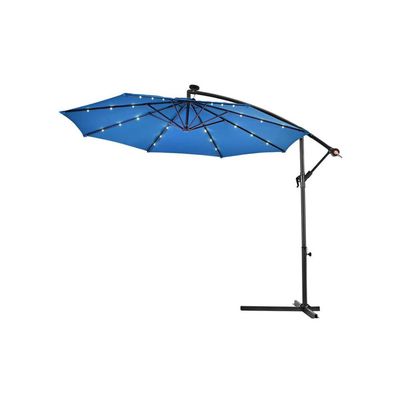 Costway – 10-Foot Hanging Solar LED Patio Umbrella with Cross Base – Blue