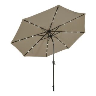 COSTWAY – 10 ft Patio Solar Umbrella with Crank and LED Lights – Beige