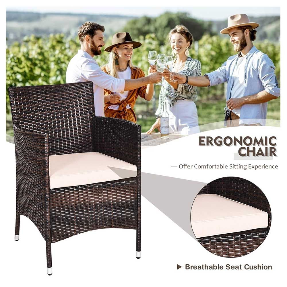 COSTWAY – 3-Piece Patio Rattan Furniture Set with Cushions – White