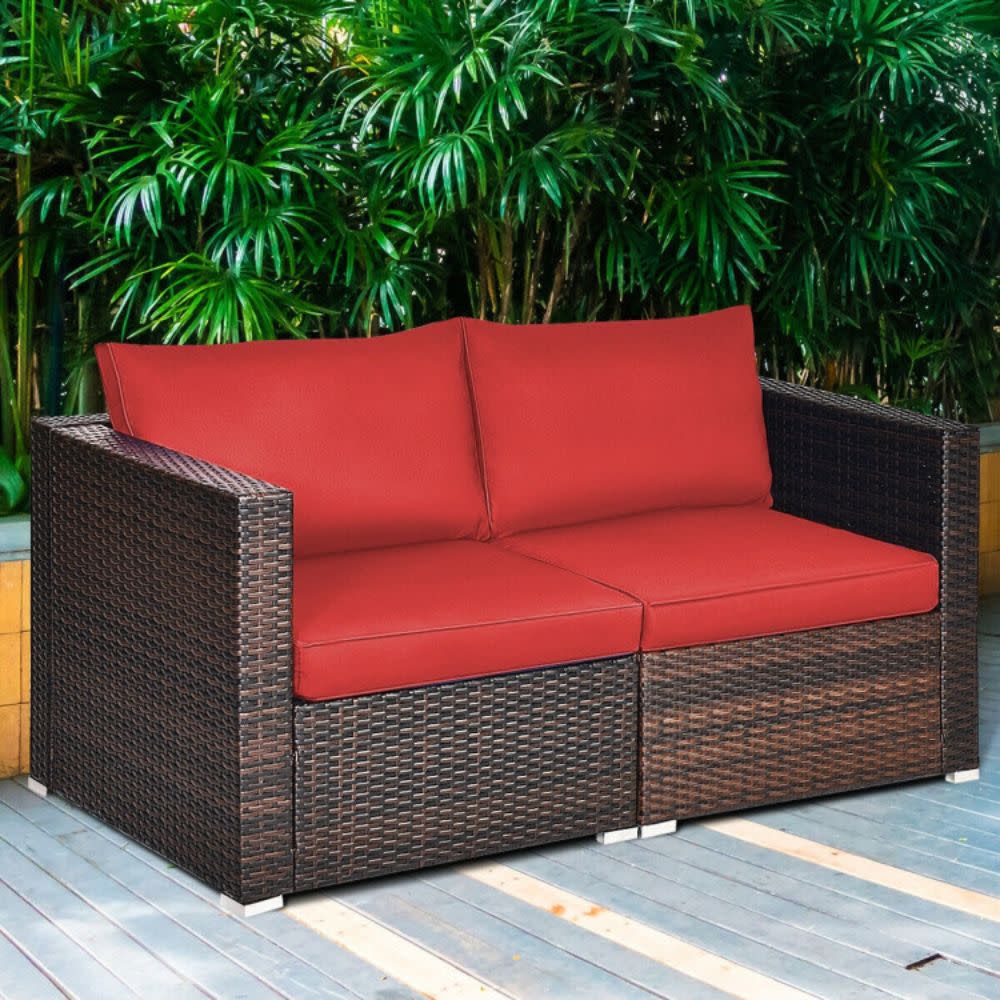 COSTWAY – 2-Piece Patio Rattan Sectional Sofa Set – Red
