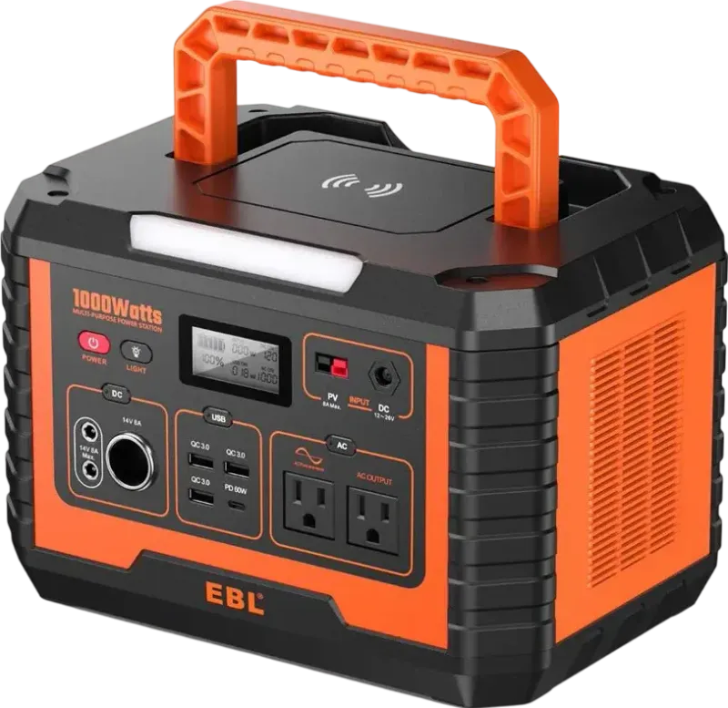 EBL – Portable Power Station 110V / 1000W Solar Generator – Black