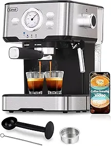 Gevi Espresso Machine 15 Bar Pump Pressure, Cappuccino Coffee Maker with Milk Foaming Steam Wand for Latte, Mocha, Cappuccino, 1.5L Water Tank GECME-403-U