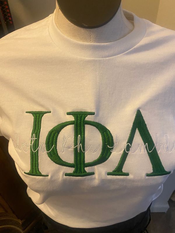 Embroidered T-shirt with Script Iota