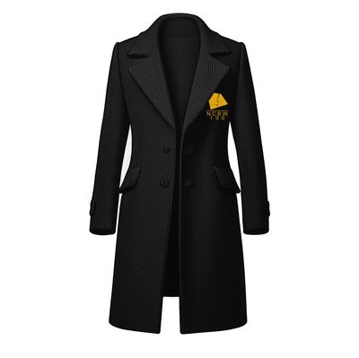 Embroidered Long Wool Coat