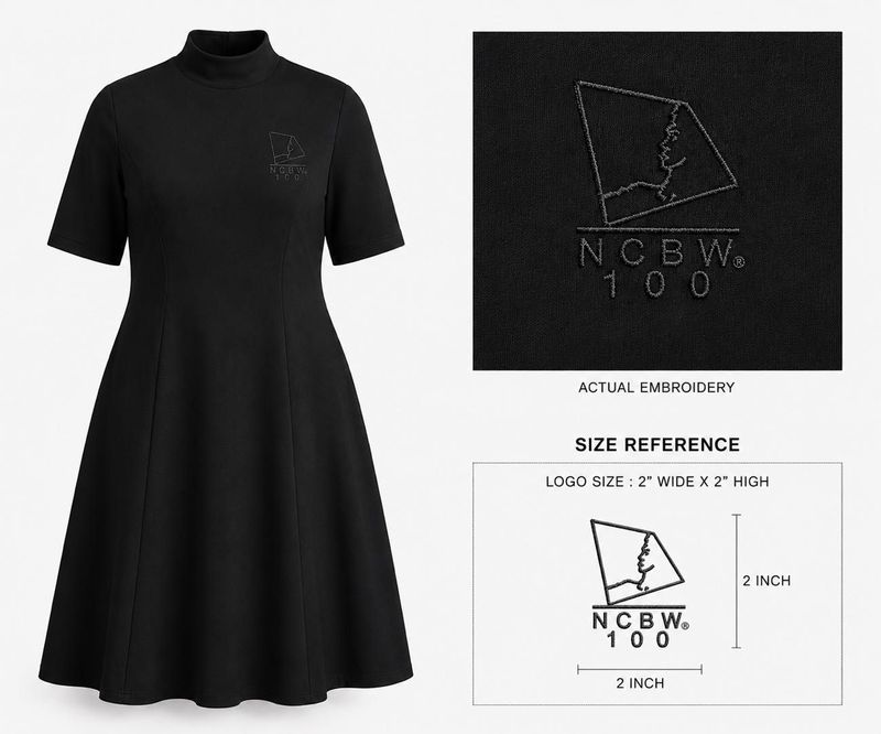 NCBW 100 Embroidered Mock Neck Dress