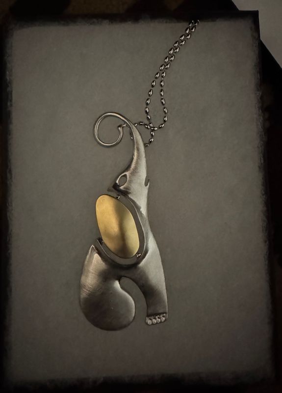Abstract Elephant Two-Tone Pendant Necklace