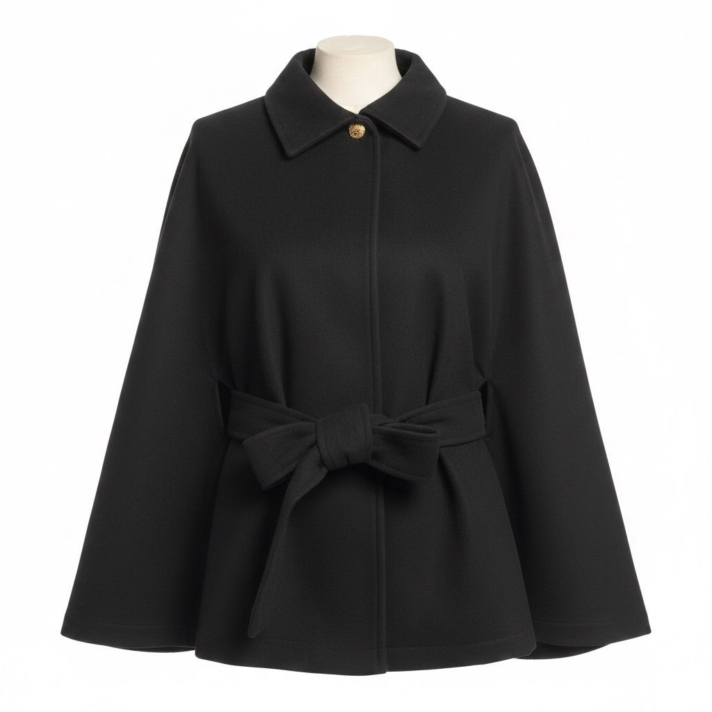 Elegant Belted Cloak Cape Coat