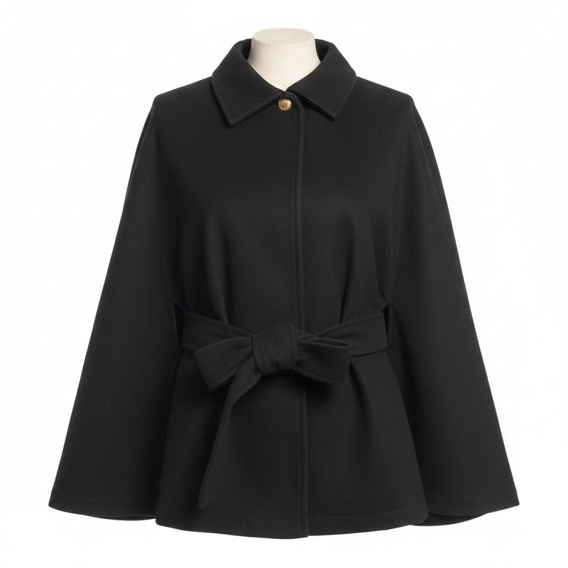 Elegant Belted Cloak Cape Coat