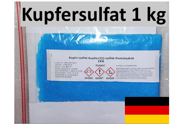 1kg Kupfersulfat, Kupfer II-Sulfat Pentahydrat, Copper Sulfate, Kupfervitriol