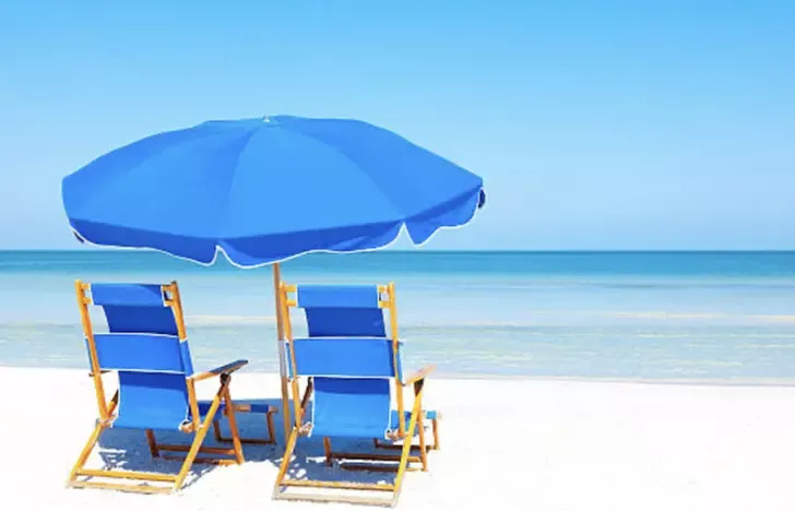 2 Beach Chairs, Umbrella and Cooler Rental Bundle