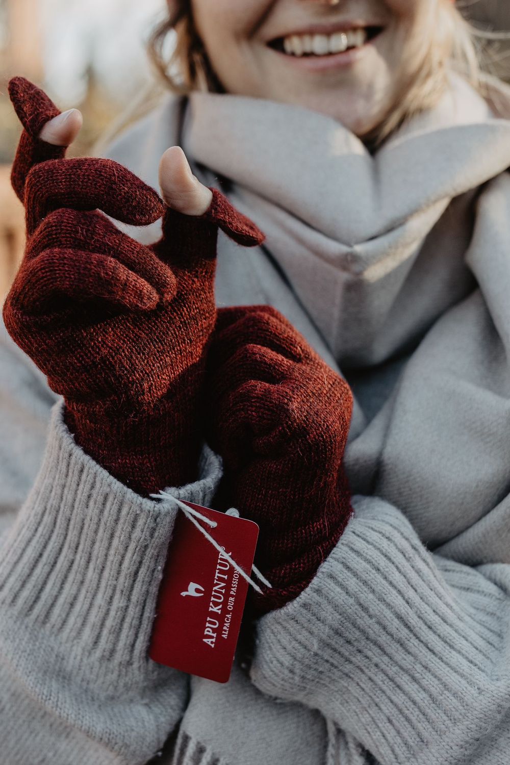 Finger Handschuhe TOUCH - Farbe: rot-schwarz-melliert - Gr. S