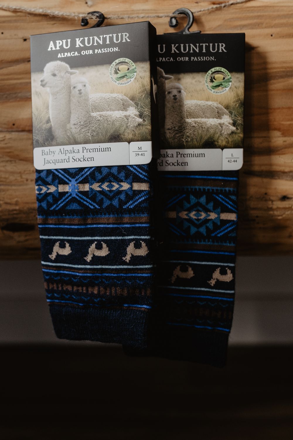 Baby Alpaka Premium Jacquard Socken - Farbe: Marine-Royal - Gr. 42-44