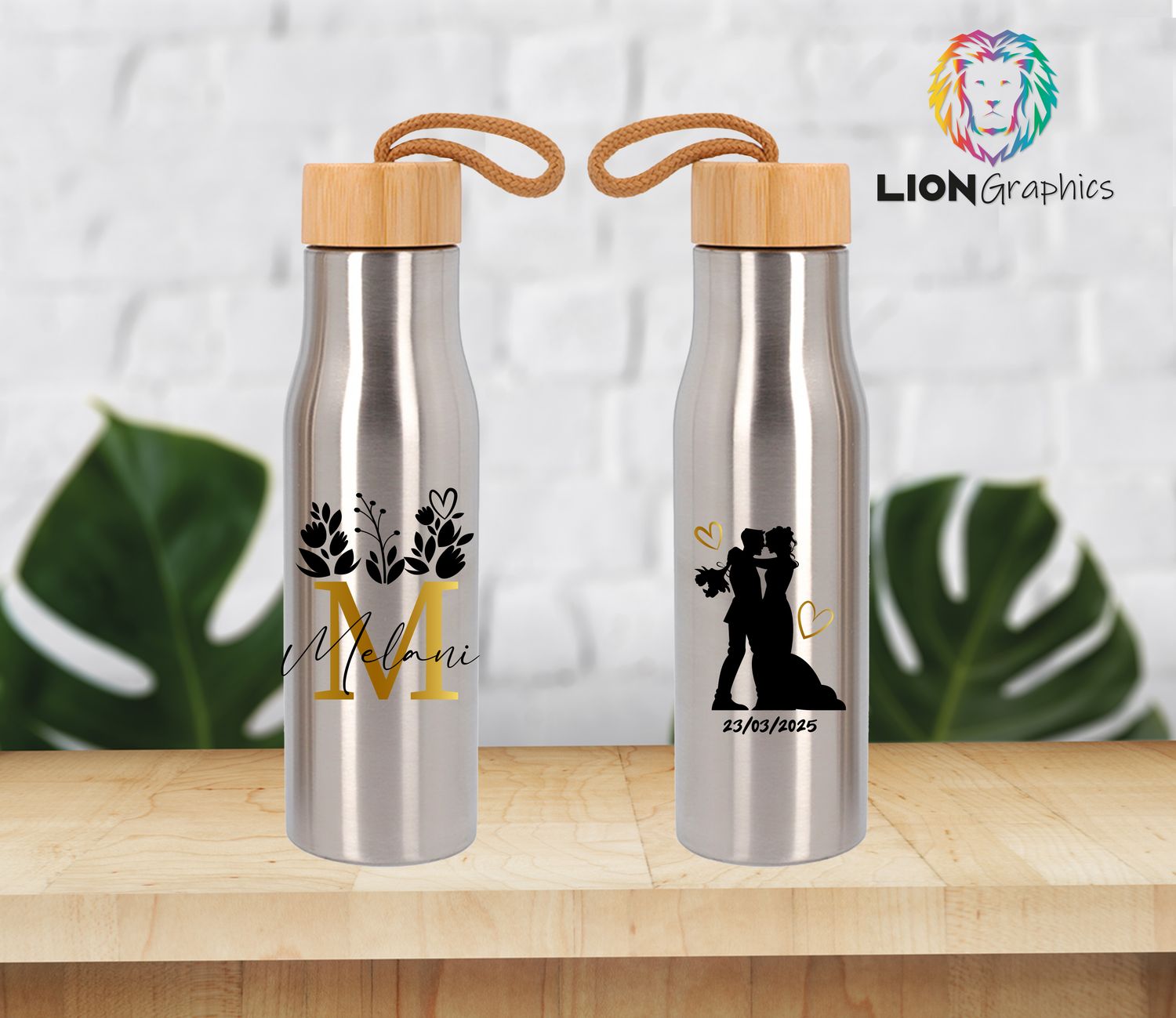 Botellas de acero inoxidable con tapón de bambú