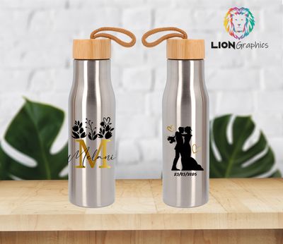 Botellas de acero inoxidable con tapón de bambú